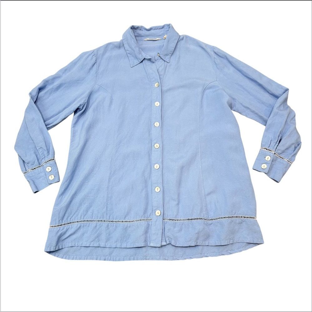 Soft Surroundings Sally Shirt Soft Blue Linen Blend Button Up Shirt Size L